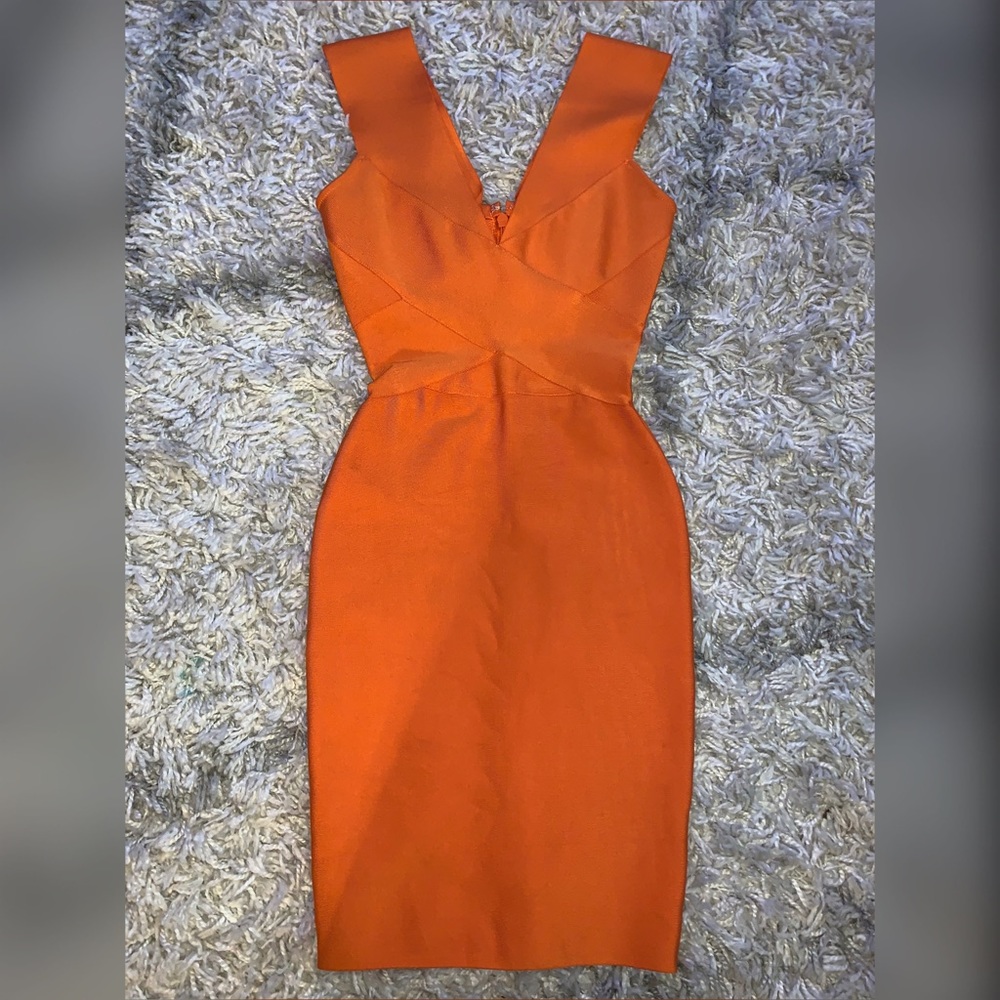 Ginevra Orange across Front Bandage Dress - Picture 2 of 3